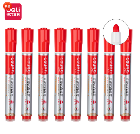 书写用笔类用具 得力S520直液式白板笔(红色)（黑色）（蓝色）(8支/盒)