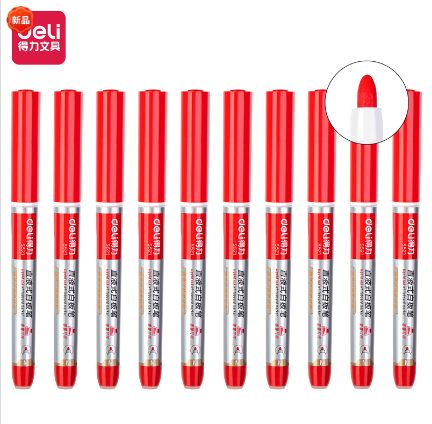 书写用笔类用具 得力S521直液式白板笔(红色)（蓝色）（黑色）(10支/盒)